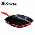 Outer Red Inner Black Cast Iron Grill With Assitant Handle